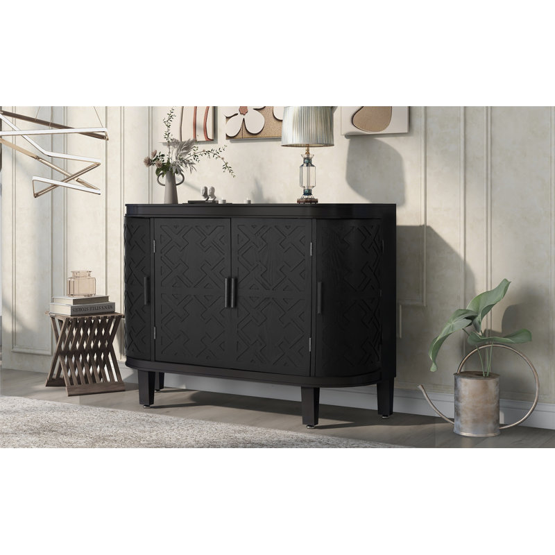Buffet incurvé à quatre portes de 47,2 po avec trois tablettes, armoire de salle à manger et crédence Ceriyah , Noir