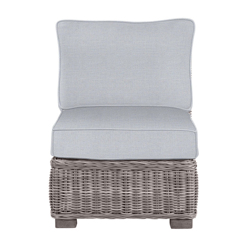 Fauteuil de chambre modulaire d'extérieur en résine tressée rustique N-Dura, Welt, Huître, Lin chambray