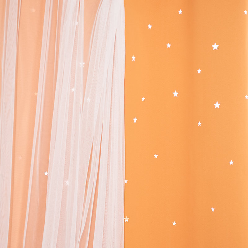 Jenifer Tulle Overlay Star Cutout Solid Room-Darkening Grommet Curtain Panels, 52" W x 96" L, Orange