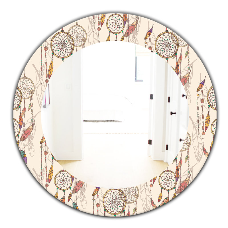 Miroir mural bohémien et éclectique rêve catcher, H 23,6 po x l 23,6 po