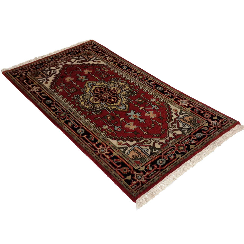 Tapis oriental rouge / jaune / vert en laine / coton fait à la main 3 pi x 5 pi Oreen