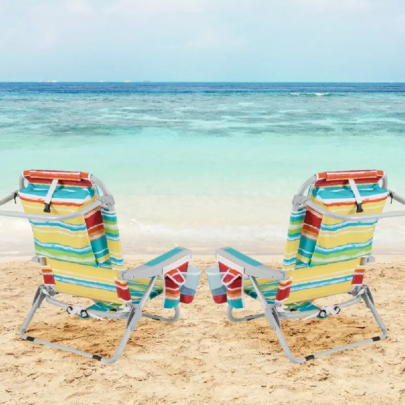 2 pièces Chaise de plage pliante en aluminium avec sac de rangement