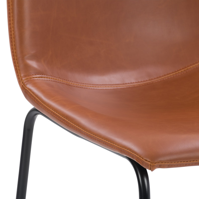 Upholstered Counter Stool with Steel Frame, Orange