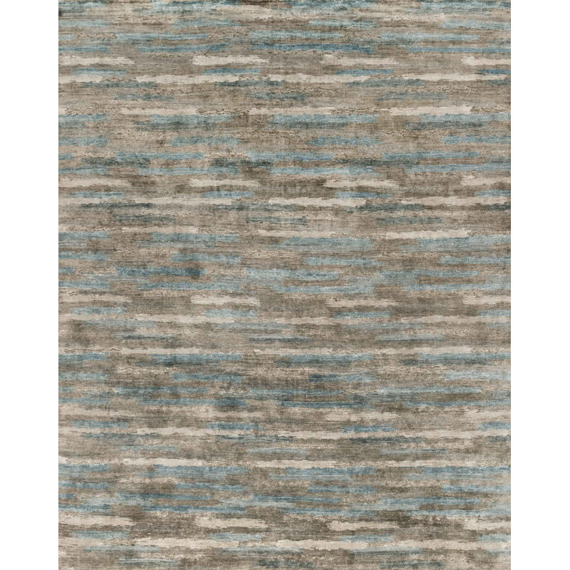 Transcend Hand Knotted Rayon Striped Indoor Rug, Rectangle 5'6" x 8'6"