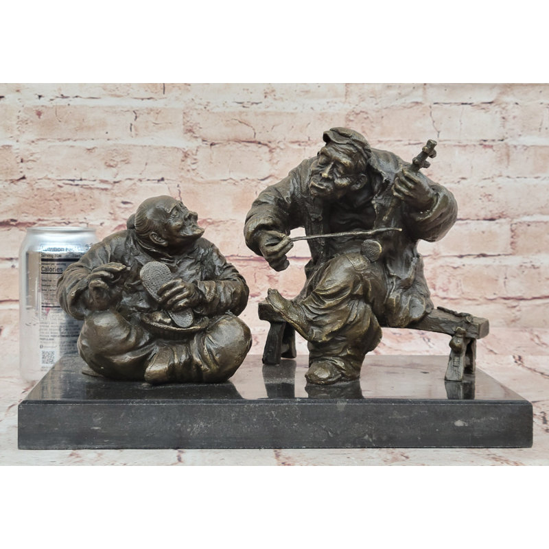 Statue bronze de musicien chinois et cordonnier - Sculpture d'art populaire