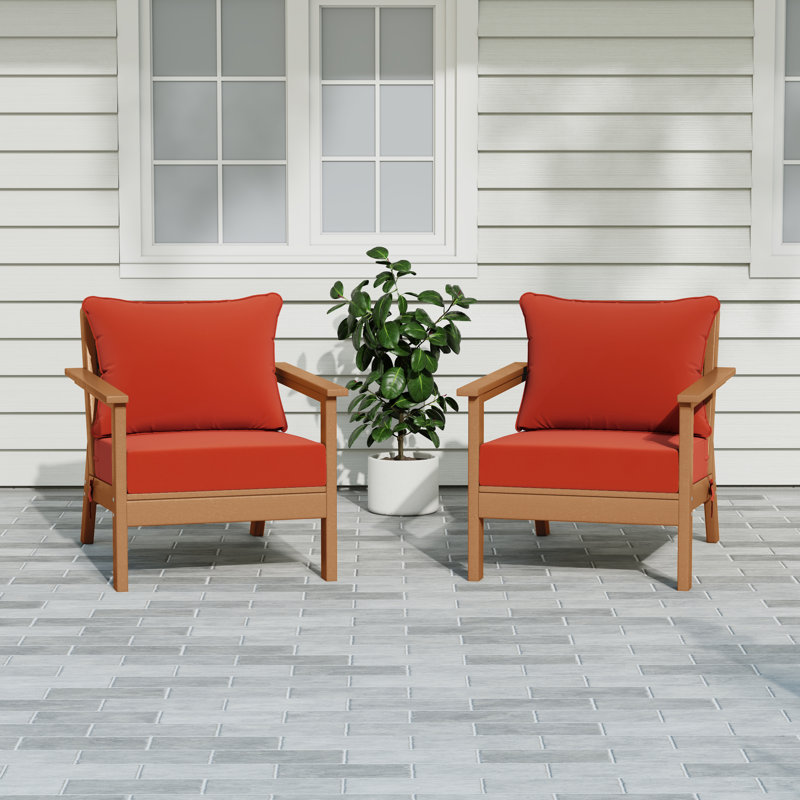 Chaise profonde avec coussins (ensemble de 2), Orange, Teck