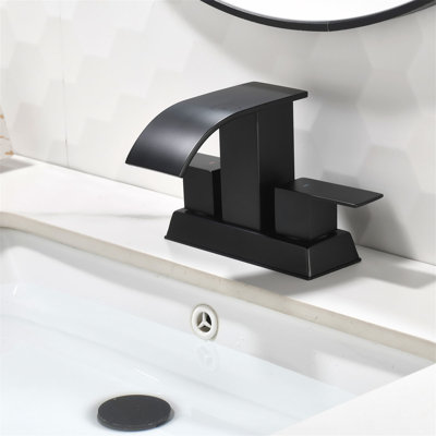 Robinet de salle de bain central 4 po avec ensemble de bonde escamotable Robinet de lavabo de salle de bain à 3 trous en acier inoxydable à 3 poignées