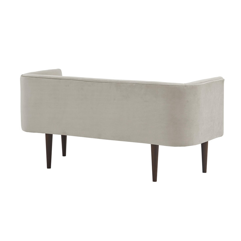 Cream Velvet Upholstered Bench with Solid Wood Legs