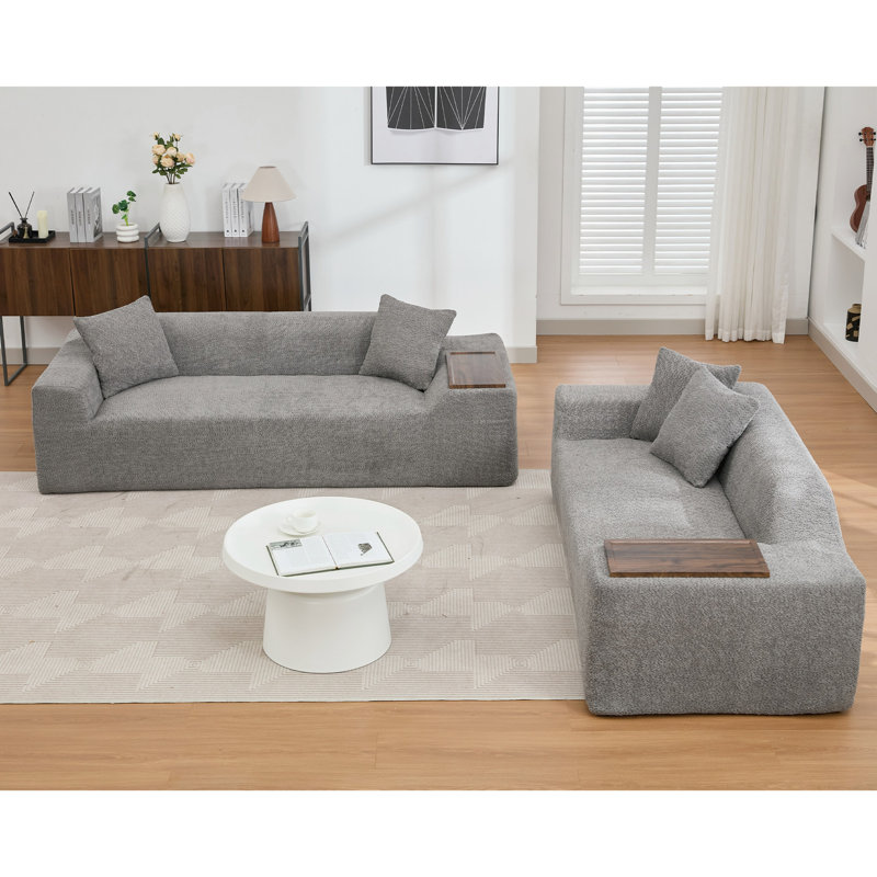 Moderne avec table de bout, siège rembourré 3 places et 2 places Boucle, siège moelleux, mobilier de salon gris foncé -, élégant
