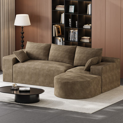 Canapé modulaire en forme de L Boneless de 106 po avec repose-pieds incurvé en velours côtelé