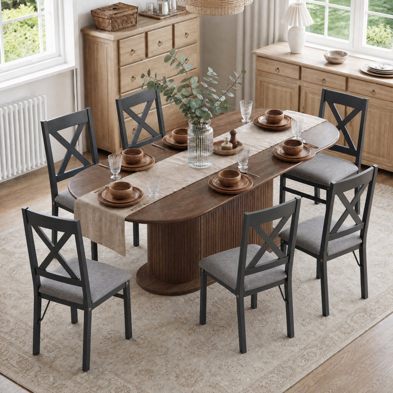 Padded Stackable Folding Dining Chairs with Solid Wood Frame, Dark Gray Frame/Dark Gray Seat