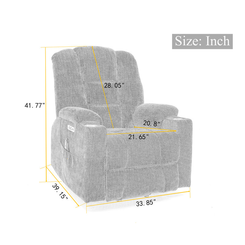 Fauteuil inclinable gris à massage massant en chenille avec porte-gobelet, Gris chenille