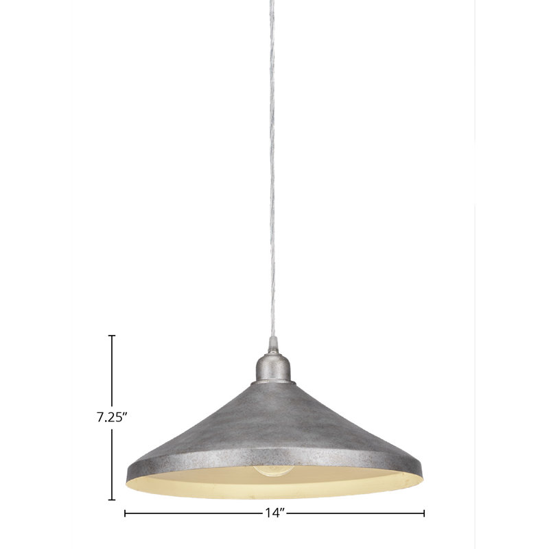 Mini-luminaire suspendu rétro Eilif avec abat-jour conique en métal 14 po, Argent vieilli, H 7,25 po x l 14 po x P 14 po