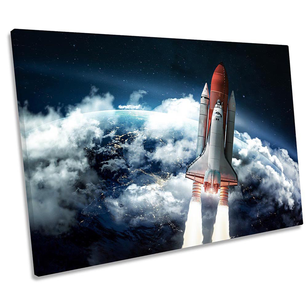 Space Shuttle Launch Earth Print CANVAS WALL ART Picture Blue