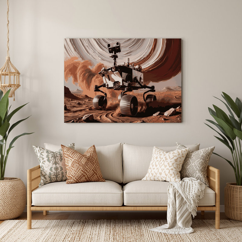 Art mural gris en métal Space Perseverance rover, H 132 po x l 168 po x P 0,05 po