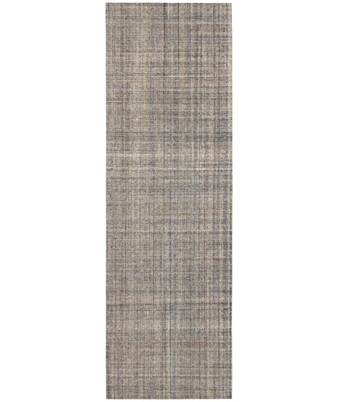 Tapis bleu / brun en laine Harris, Tapis de couloir 2 pi 6 po x 8 pi, Blue/Brown