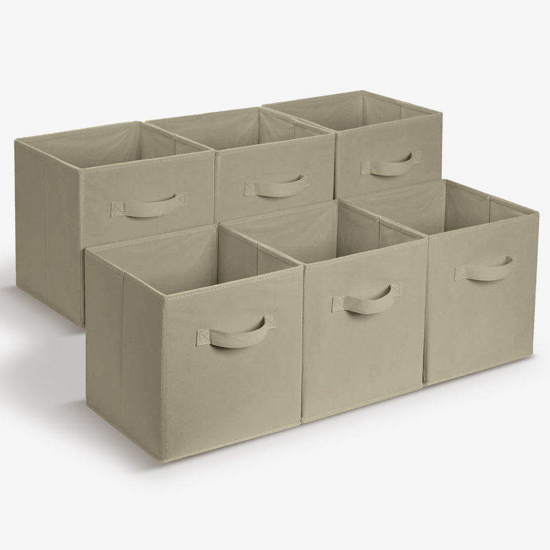  6 Pack Fabric Storage Cubes with Dual Handles Collapsible Shelf Organizer Bins, Grey, Grey