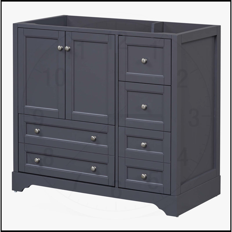 Meuble-lavabo 36 po sans lavabo avec 4 tiroirs de rangement et tablette, Bleu gris