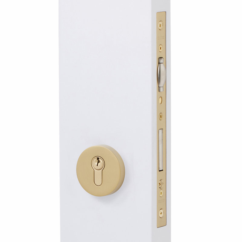 Poignée de porte à mortaise avec verrou Emtek Euro, Inox au fini laiton satiné