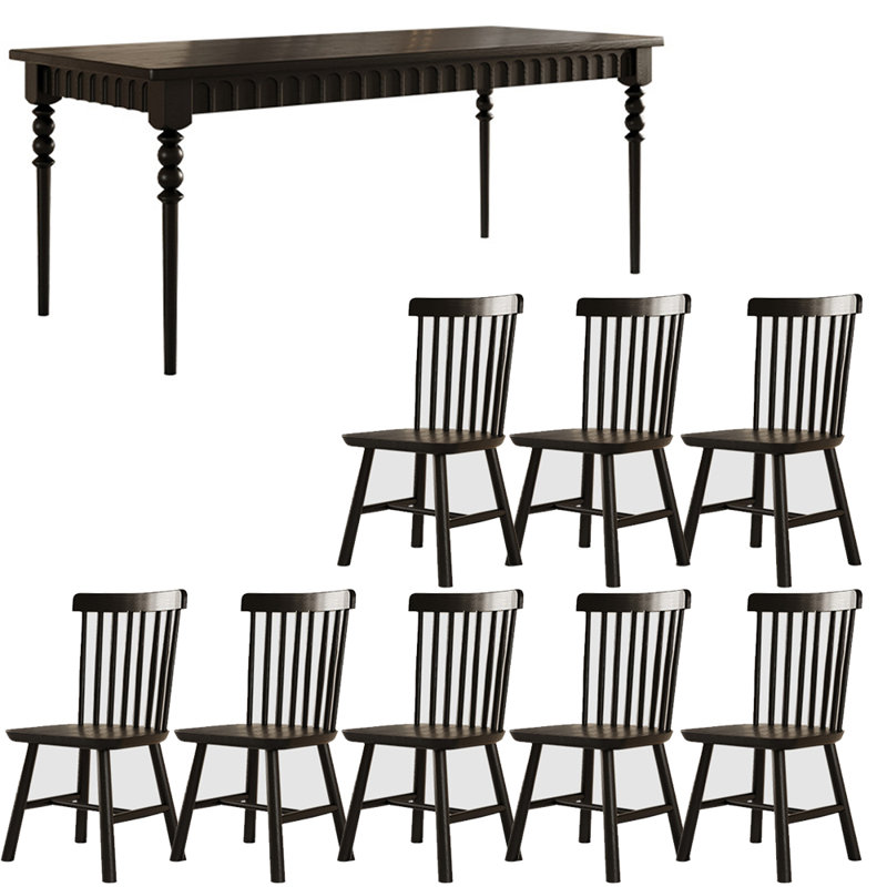 Ensemble de table à manger en bois massif de style français, H 29,5 po x L 86,6 po x l 35,4 po