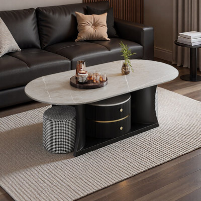 Table basse ovale haut de gamme avec tabourets