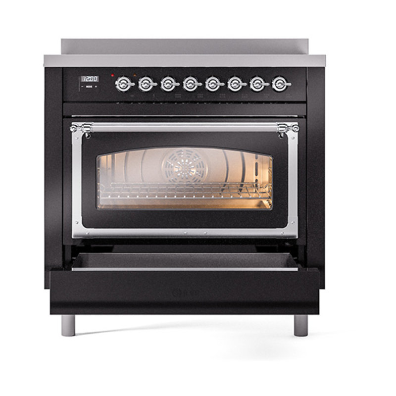 ILVE Nostalgie II Noblesse 36 po à induction, Noir brillant et chrome