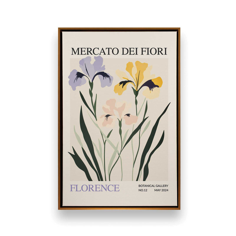 Impression sur toile de Florence, marché aux fleurs dans un cadre noir, 18 po x 12 po, H 36,75 po x l 24,75 po, Or poli