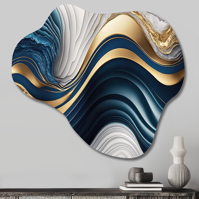 «Abstract Geode Waves Blue I», art mural abstrait asymétrique en métal, sculpture murale en métal, H 25 po x l 28 po x P 1 po