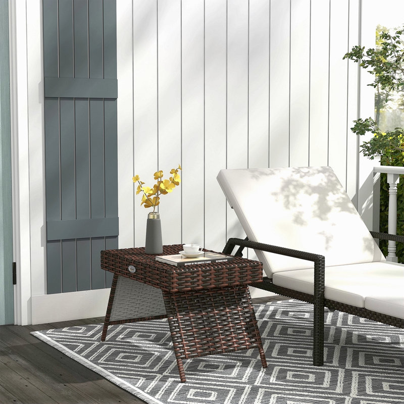 Table d'appoint pliante en rotin Outsunny, table de bout d'extérieur, table basse en rotin PE tissé à la main pour balcon, cour, jardin, pelouse, cour
