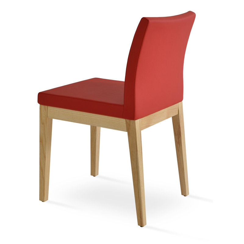Aria Wood Dining Chair, Natural, Red PPM Faux Leather