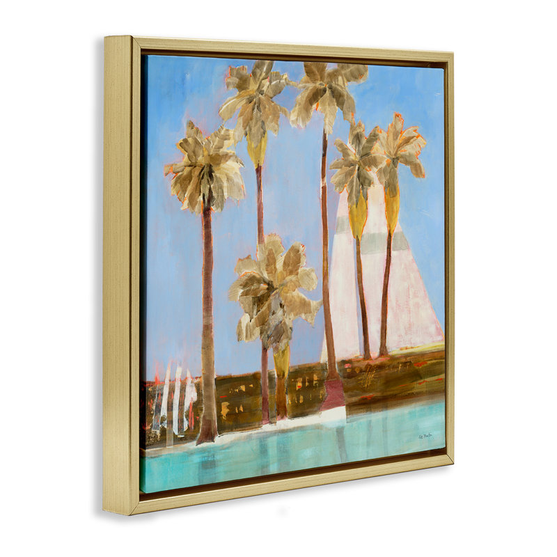 «Rustic Tropical Scene», art mural encadré sur toile flottante par Jill Martin, Cadre flottant métallique doré