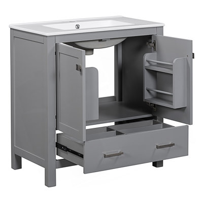 Bathroom Vanity Set With Double Vanities (Separate), Double Ceramic Sinks, Storage Shelf And Divided Drawers  (Mirror Not Included)