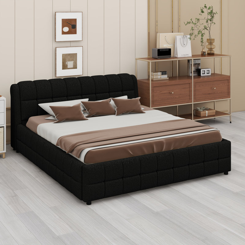 Cadre de lit contemporain à base souple pour chambre principale, Noir