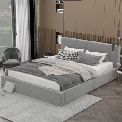 Grand lit plateforme tapissier avec tête de lit