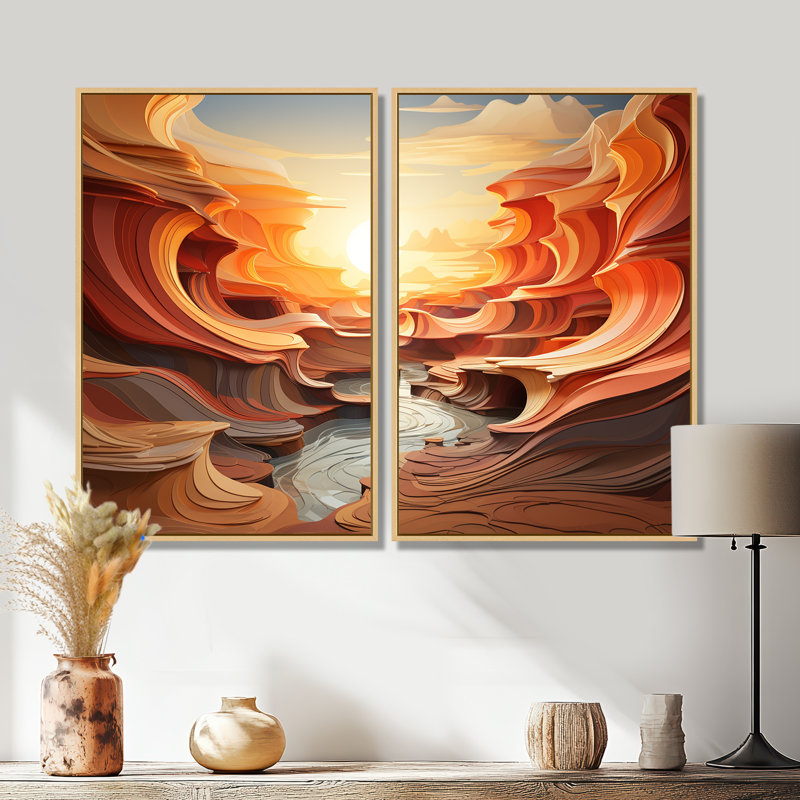 Marouso - Ensemble de 2 impressions sur toile surdimensionnées Canyon, H 36 po x l 48 po, Impression encadrée flottante
