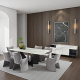Arguelles Modern 7-Piece Dining Set With Upholstered Chairs And Tempered Glass Tabletop