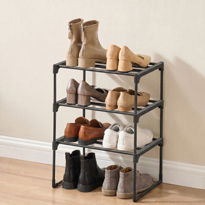 3-Tier Metal Shoe Storage Shelf, Stackable Shoe Organiser, For Entryway, Black