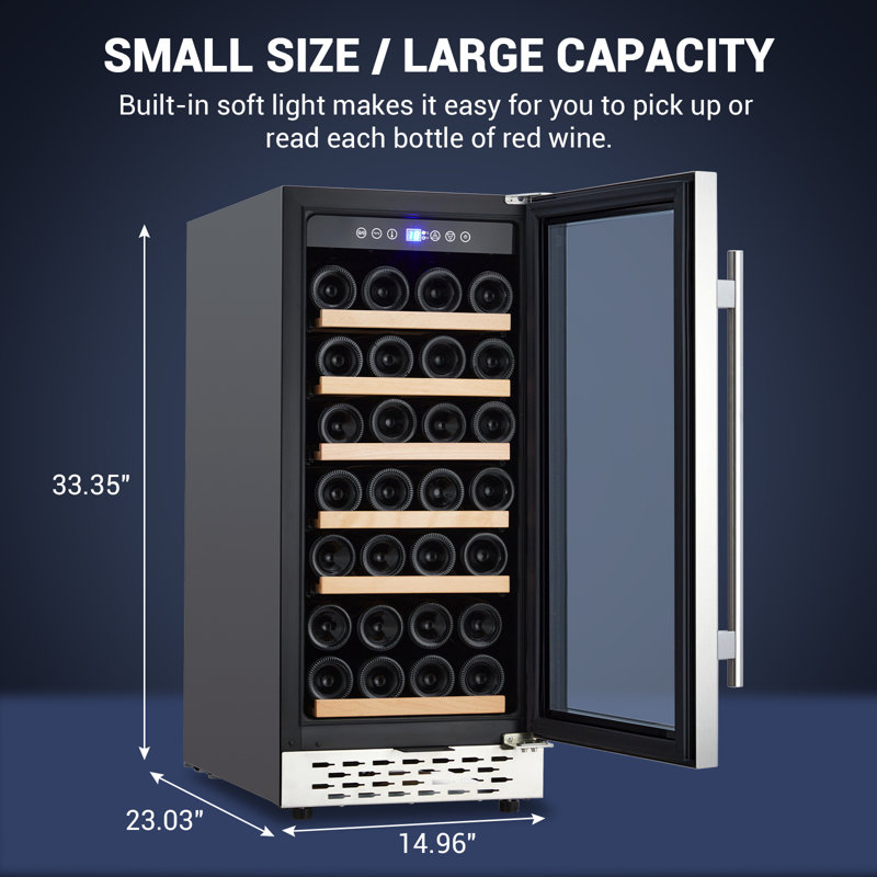Réfrigérateur à vin et refroidisseur à vin 28 bouteilles - Refroidisseur à vin autoportant avec contrôle numérique de la température, porte en verre et écran tactile DEL