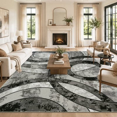 Tapis de salon 240 x 300 cm, lavable, moderne et grand format, pour salle à manger, chambre, antidérapant, gris, pour intérieur et bureau.