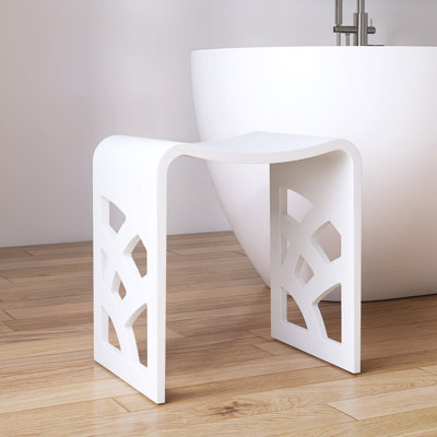  Freestanding Solid Surface Shower Stool Hollow-Out Design Seat