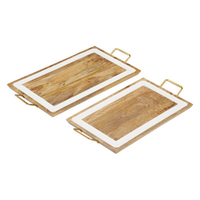 Plateau en bois et métal avec poignées Lewis (ensemble de 2)