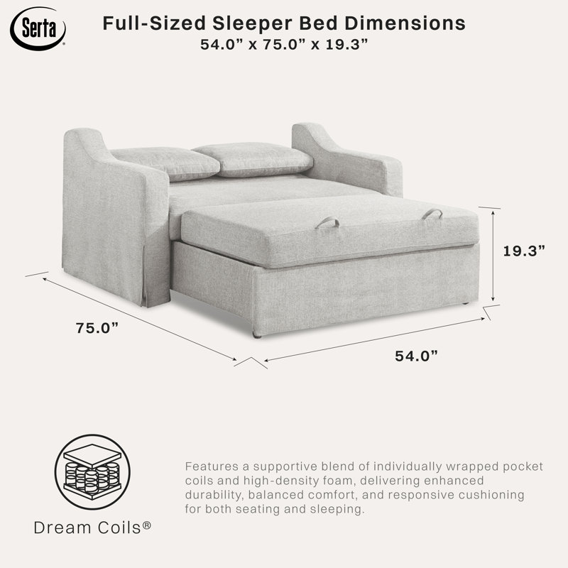 Serta Harvey 66.1" Full Size Convertible Sleeper Loveseat with Pop-Up Bed, Textured Woven, Linen