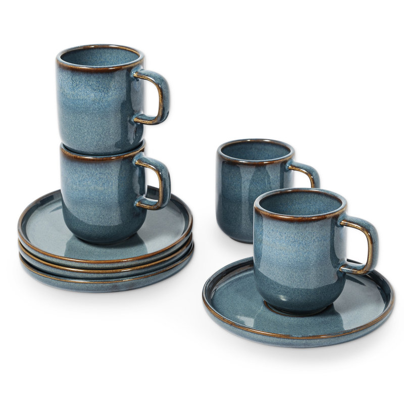 Uno Stoneware Espresso Cup and Saucer, Blue