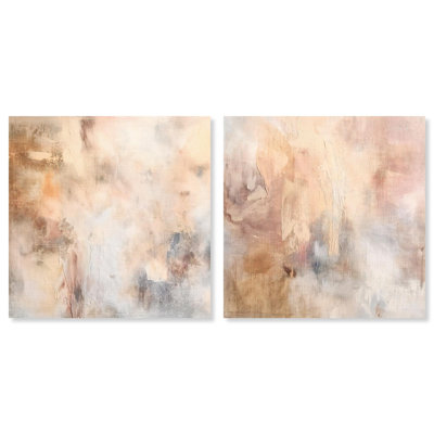 Smeared Codex Duet Canvas Print Neutral Wall Decor Set by Art Remedy, Gallery Wrapped, 12 x 12