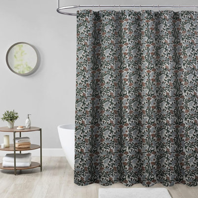 Rideau en lin pour salle de bain Fab divine | Rideau de douche Global Boho, tiges Throny, vert