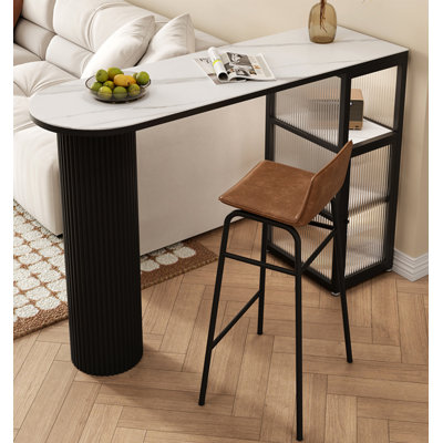 Modern Minimalist Granite Countertop With Side Cabinet And Bar Counter Table