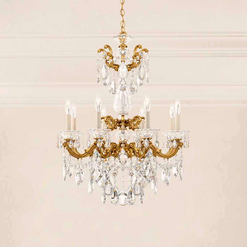 La Scala 8 Light 25in x 34in Chandelier in Florentine Bronze with Clear Radiance Crystals, Heirloom Gold, Czech