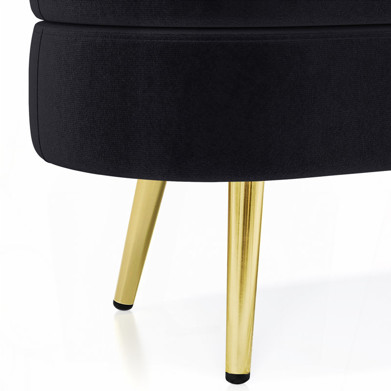 Ottoman Oval Storage Bench ith Metal Legs, Black