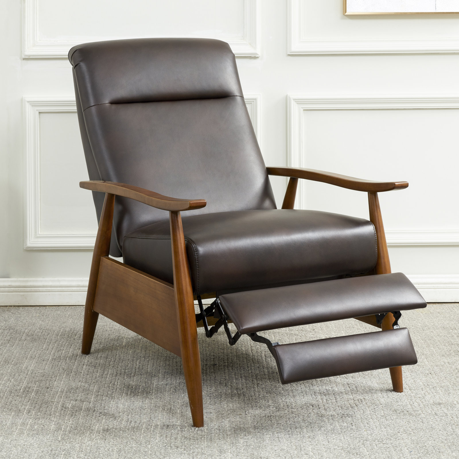 Imona 30" Genuine Leather Manual Recliner, Burnished Brown Faux Leather