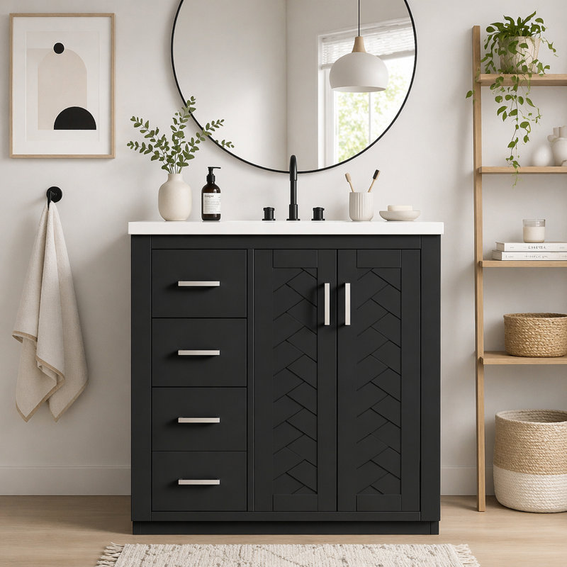30'' Solid Wood Frame Bathroom Vanity With Ceramic Sink, Ample Storage, And Soft Closing Doors For Modern Bathrooms, Black